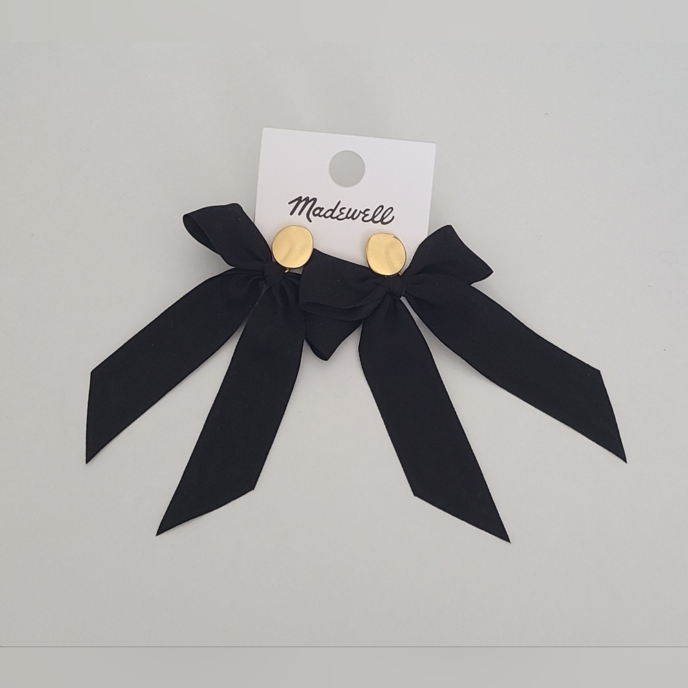 Madewell Satin Bow Statement Earrings in Black - Picture 3 of 5